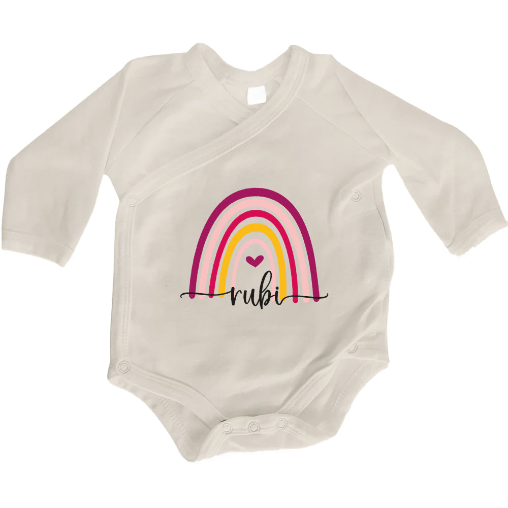 Baby Body Langarm mit Name | Wickelbody aus Bio-Baumwolle | Regenbogen Bunt