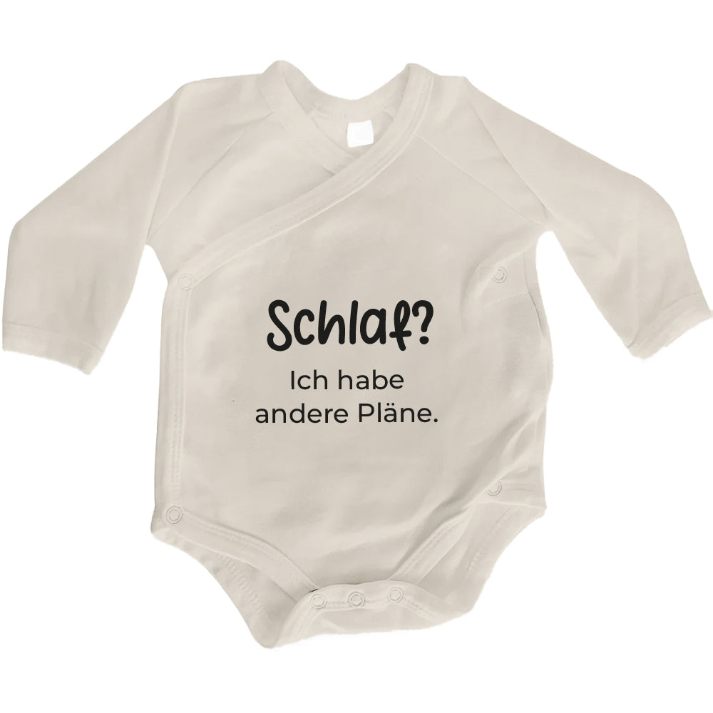 Baby Body Langarm mit Spruch | Wickelbody aus Bio-Baumwolle | Schlaf? Ich habe andere Pläne
