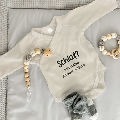 Baby Body Langarm mit Spruch | Wickelbody aus Bio-Baumwolle | Schlaf? Ich habe andere Pläne