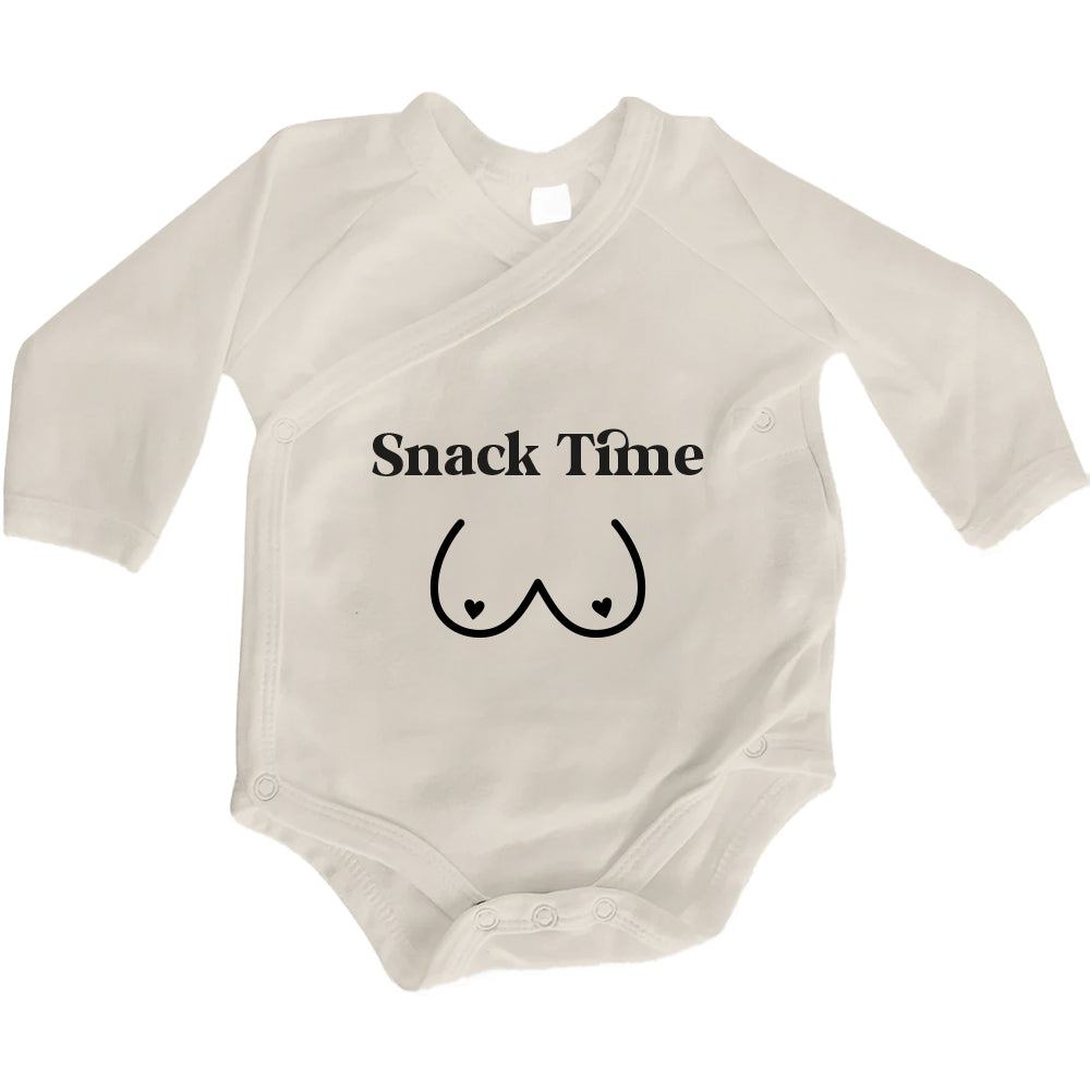 Baby Body Langarm mit Spruch | Wickelbody aus Bio-Baumwolle | Snack Time