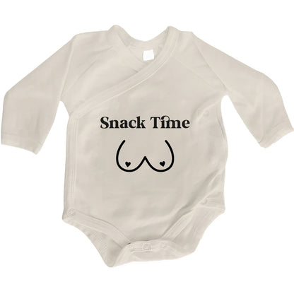 Baby Body Langarm mit Spruch | Wickelbody aus Bio-Baumwolle | Snack Time