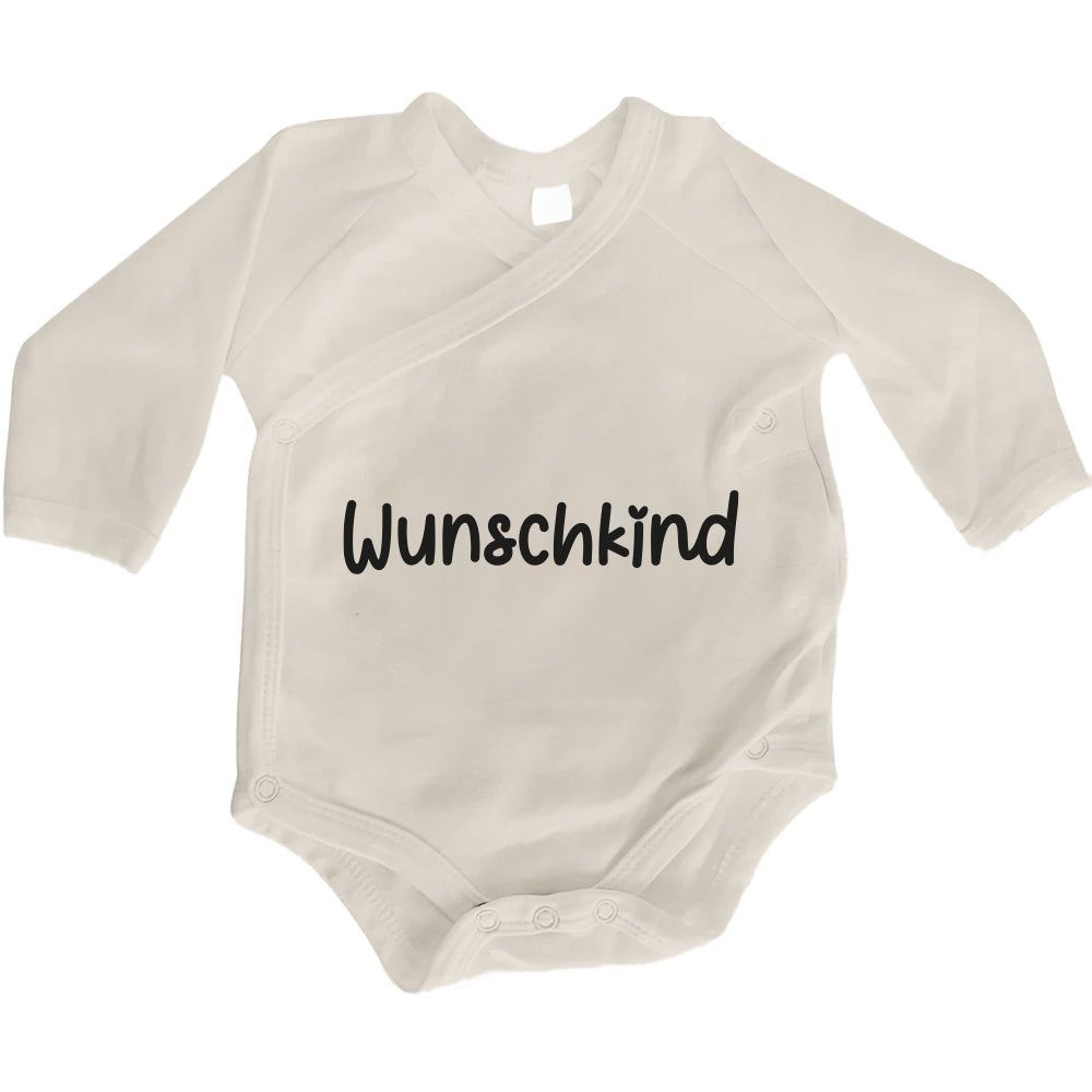 Baby Body Langarm mit Spruch | Wickelbody aus Bio-Baumwolle | Wunschkind