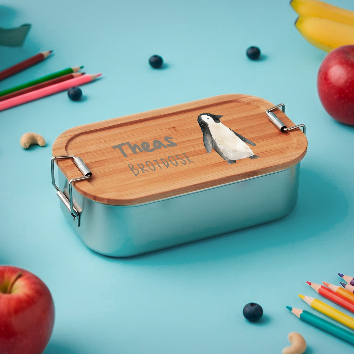 Brotdose | Edelstahl mit Bambus- oder Buchedeckel | 700 ml | Rakete