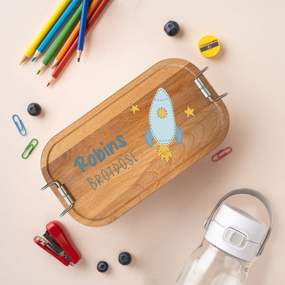 Brotdose | Edelstahl mit Bambus- oder Buchedeckel | 700 ml | Rakete