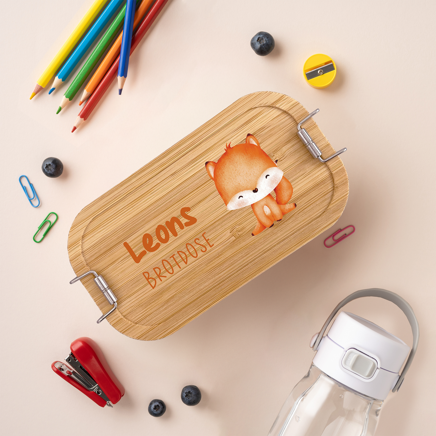 Brotdose | Edelstahl mit Bambusdeckel | 700 ml | Tierkinder Fuchs