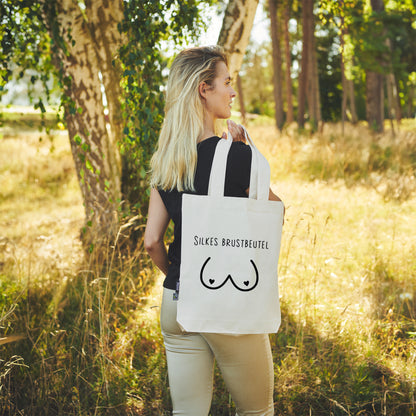 Brustbeutel | feste Stofftasche | lange Henkel | personalisiert mit Brust-Motiv | schwarz oder pink | Bio- Baumwolle | Twill Bag natur - verschenkich.de