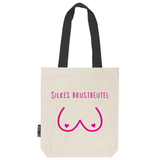Brustbeutel | feste Stofftasche | lange schwarze Henkel | personalisiert | Brust-Motiv | schwarz oder pink | Bio-Baumwolle | Twill Bag natur - verschenkich.de