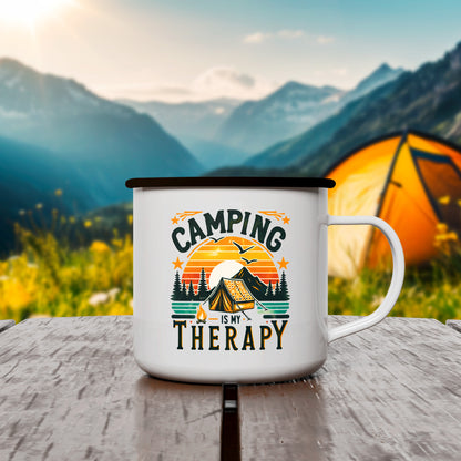 Emaille Tasse | Camping is my Therapy | Zelt