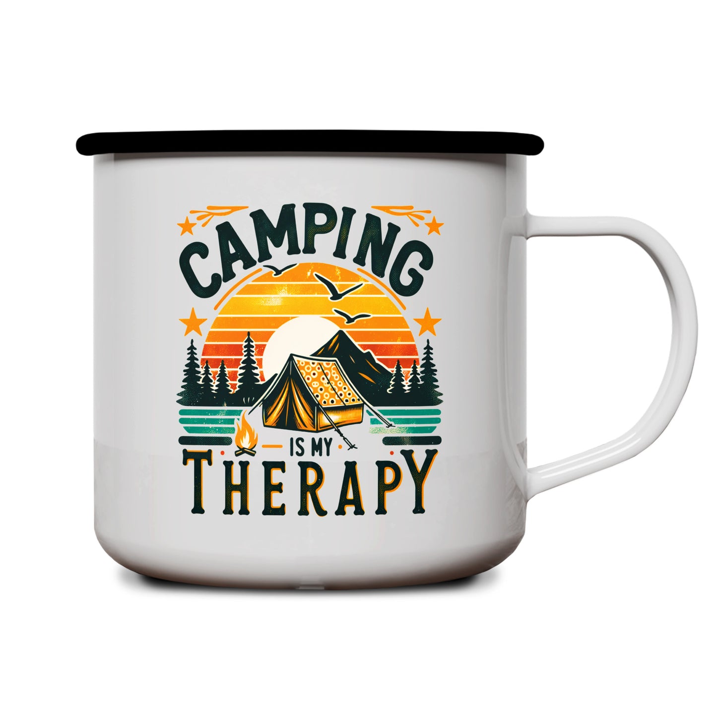 Emaille Tasse | Camping is my Therapy | Zelt