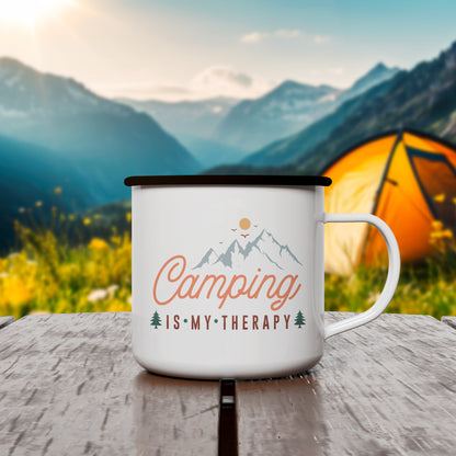 Emaille Tasse | Camping is my Therapy | Bunt
