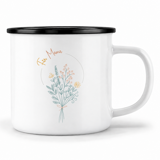 Emaille Tasse mit Name | Blumenstrauß