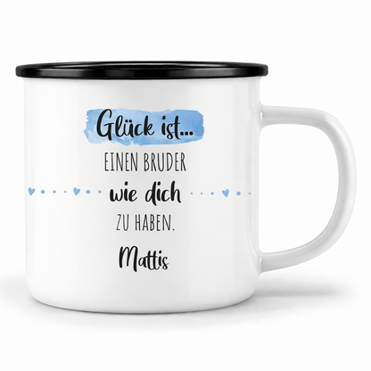 Emaille Tasse mit Namen | Glück ist einen Bruder wie dich zu haben