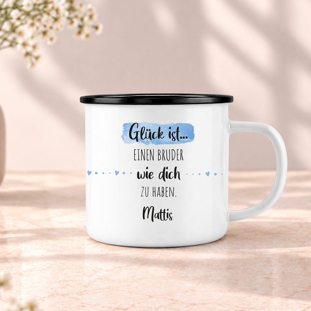 Emaille Tasse mit Namen | Glück ist einen Bruder wie dich zu haben