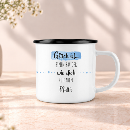 Emaille Tasse mit Namen | Glück ist einen Bruder wie dich zu haben