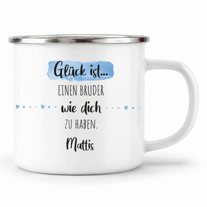 Emaille Tasse mit Namen | Glück ist einen Bruder wie dich zu haben