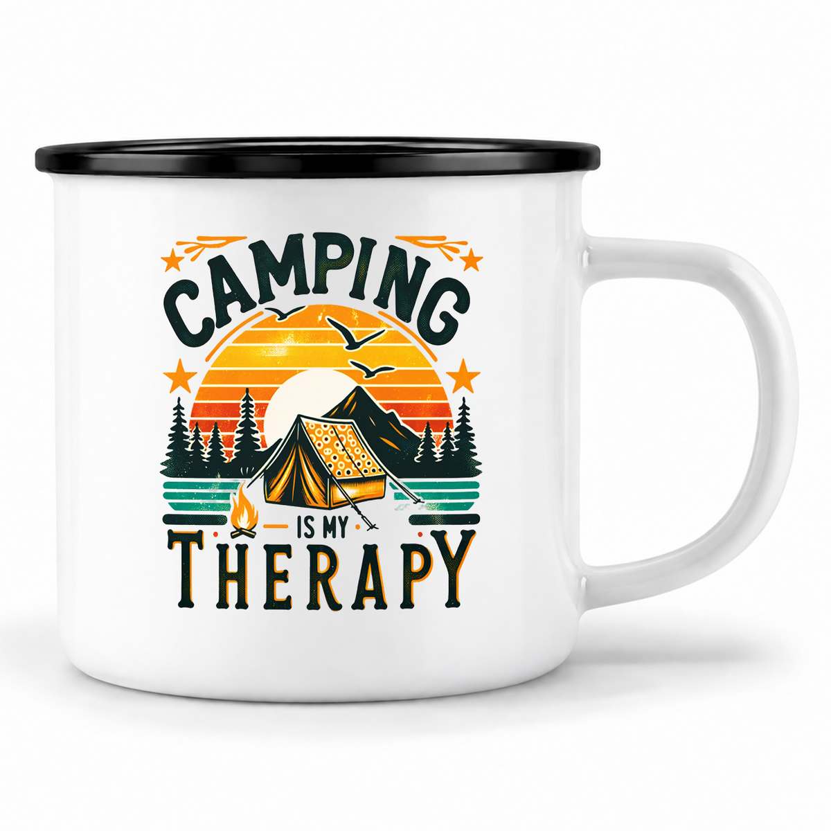 Emaille Tasse | Camping is my Therapy | Zelt