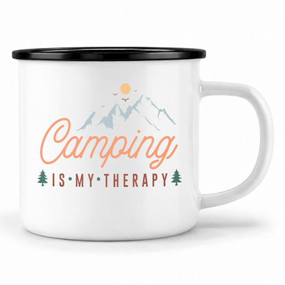 Emaille Tasse | Camping is my Therapy | Bunt