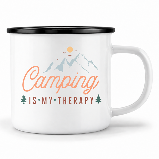 Emaille Tasse | Camping is my Therapy | Bunt