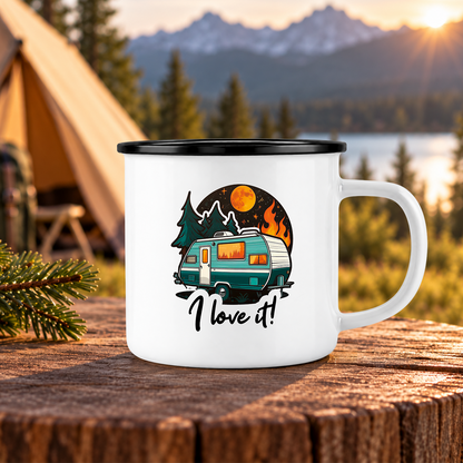 Emaille Tasse mit Namen | Camping Van | I Love it