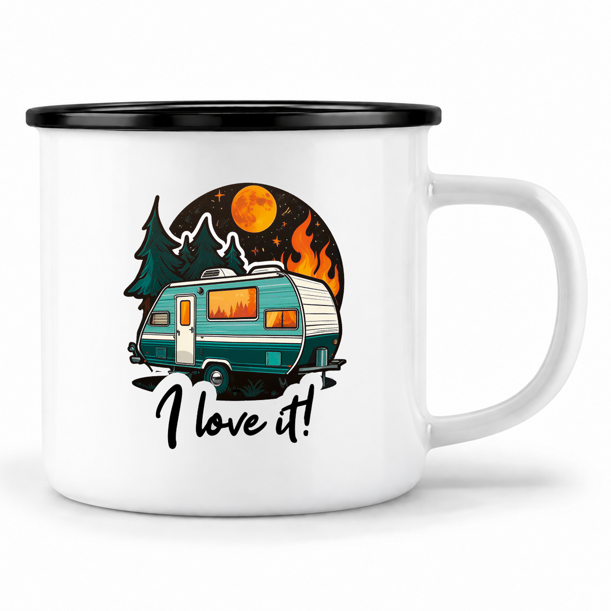 Emaille Tasse mit Namen | Camping Van | I Love it