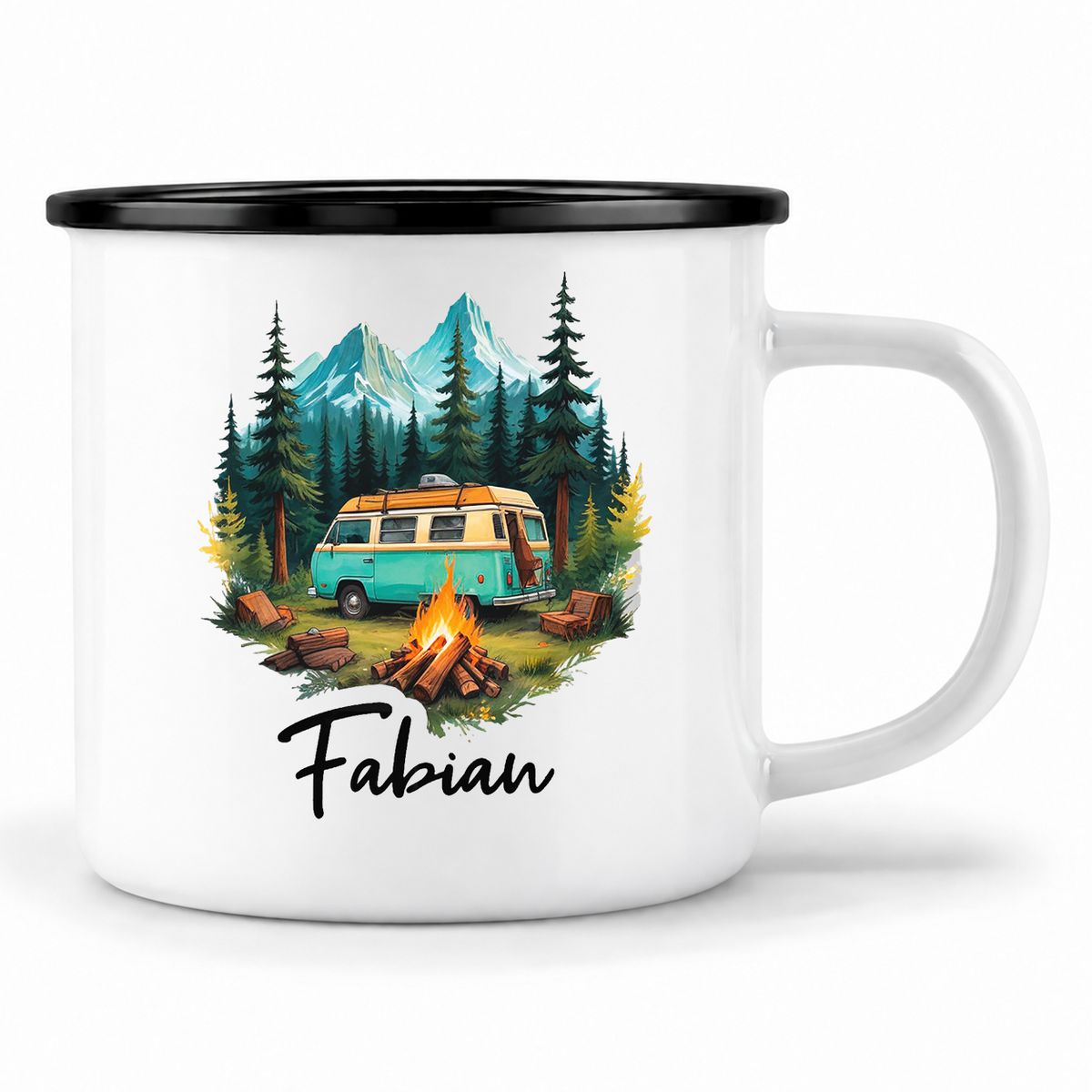 Emaille Tasse mit Namen | Camping Van Forrest
