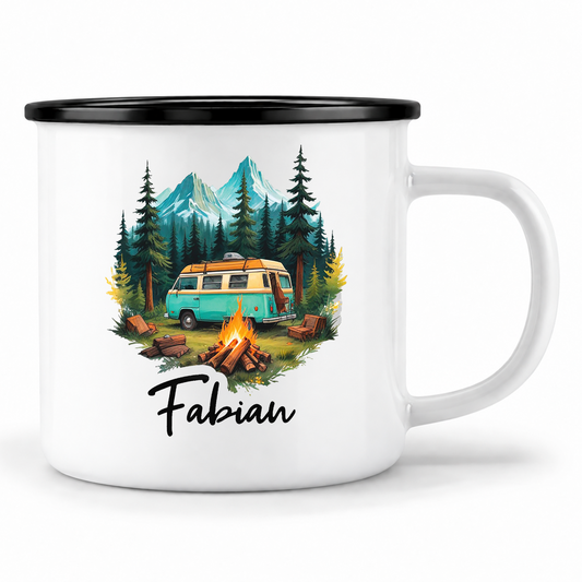 Emaille Tasse mit Namen | Camping Van Forrest