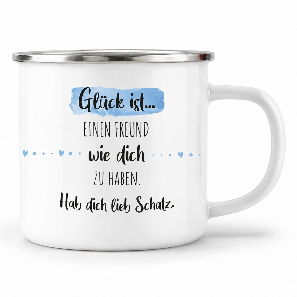 Emaille Tasse mit Namen | Glück ist einen Freund wie dich zu haben