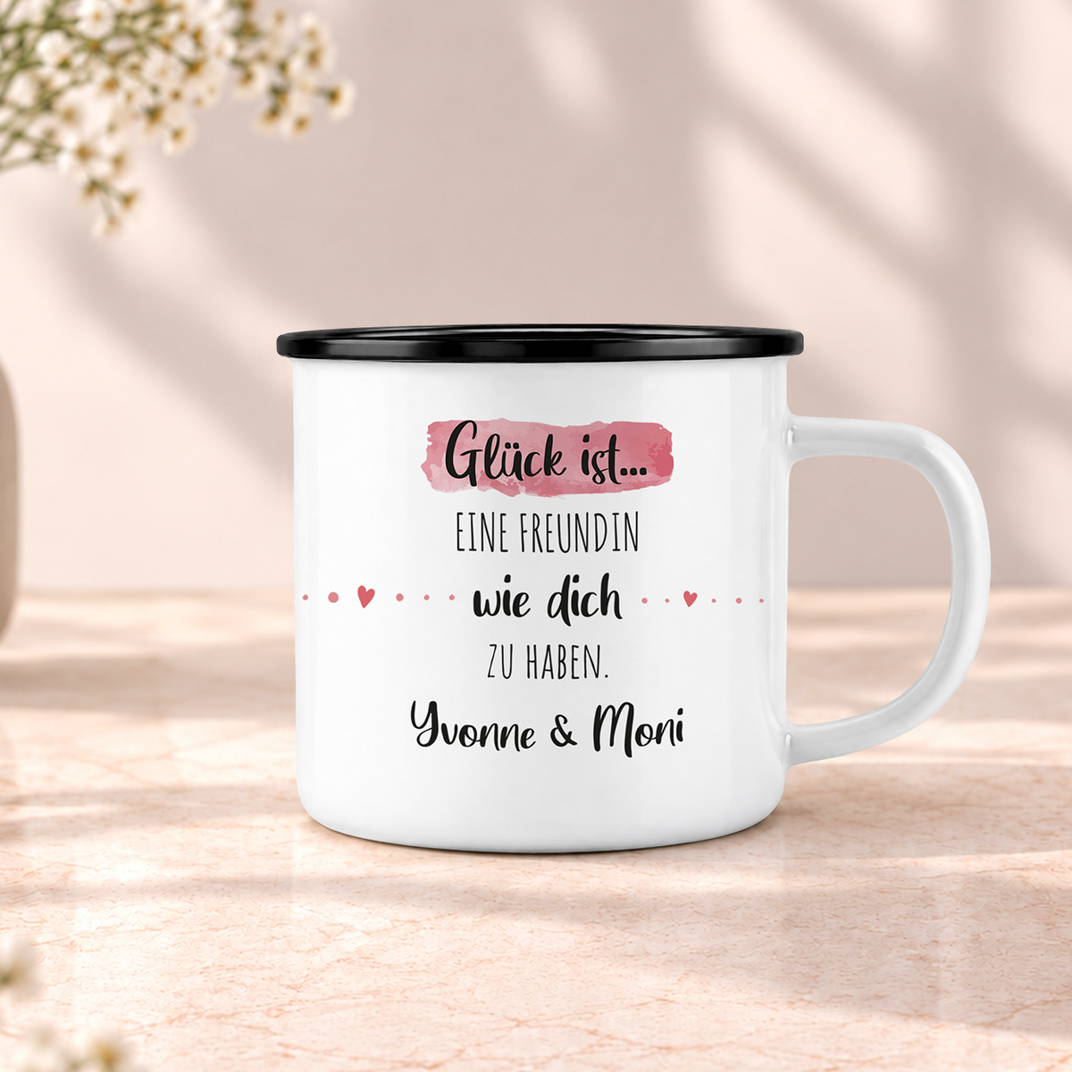 Emaille Tasse mit Namen | Glück ist Freundin eine wie dich zu haben