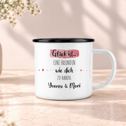 Emaille Tasse mit Namen | Glück ist Freundin eine wie dich zu haben