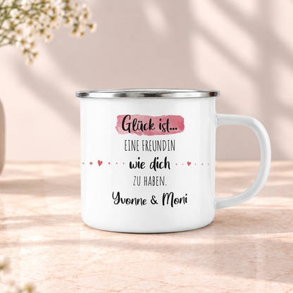 Emaille Tasse mit Namen | Glück ist Freundin eine wie dich zu haben