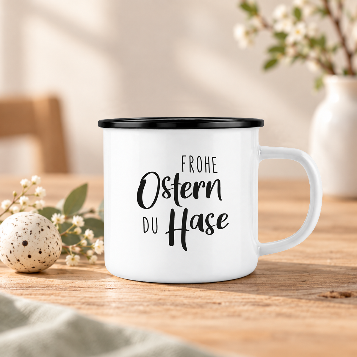 Emaille Tasse mit Name | Frohe Ostern du Hase