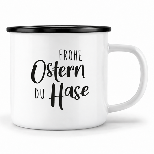 Emaille Tasse mit Name | Frohe Ostern du Hase