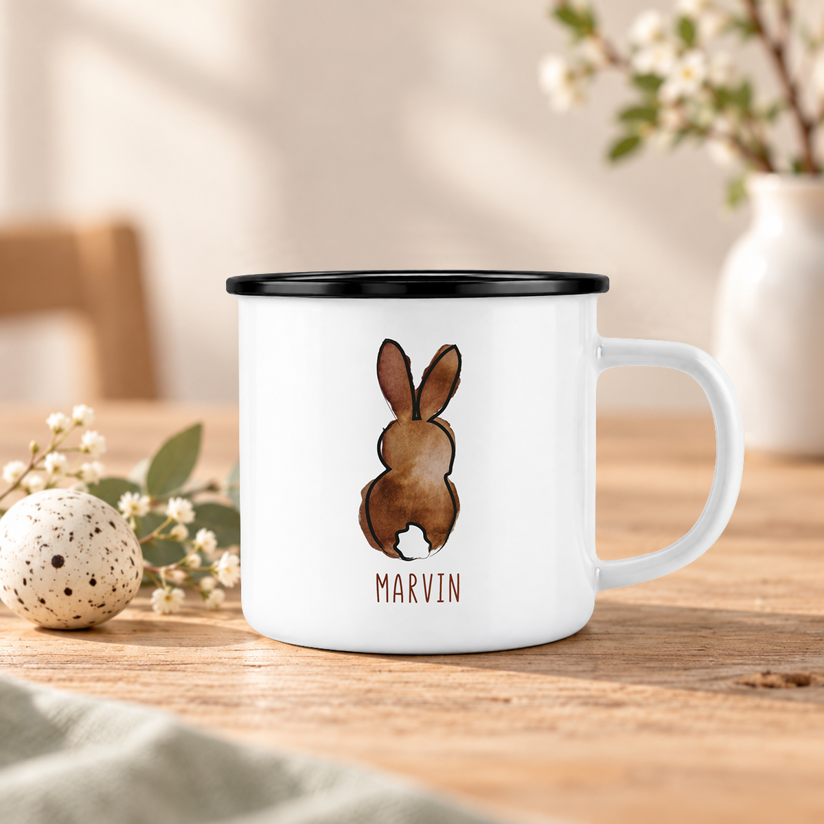 Emaille Tasse mit Name | Frohe Ostern du Hase