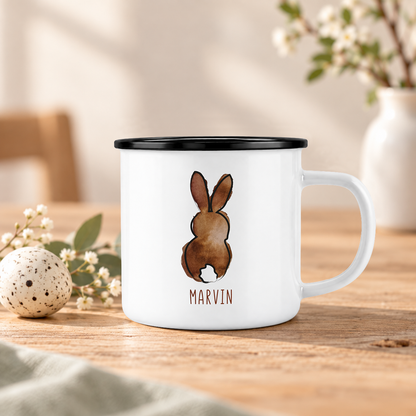 Emaille Tasse mit Name | Frohe Ostern du Hase