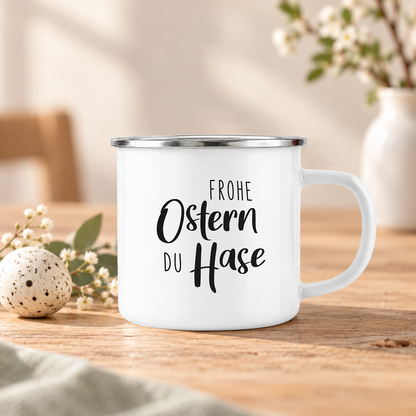Emaille Tasse mit Name | Frohe Ostern du Hase