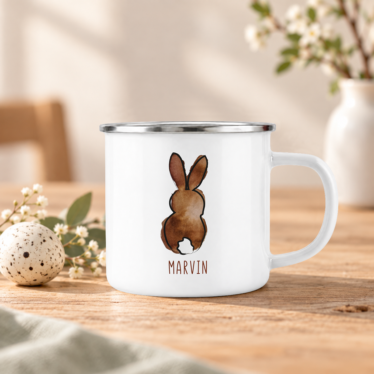Emaille Tasse mit Name | Frohe Ostern du Hase