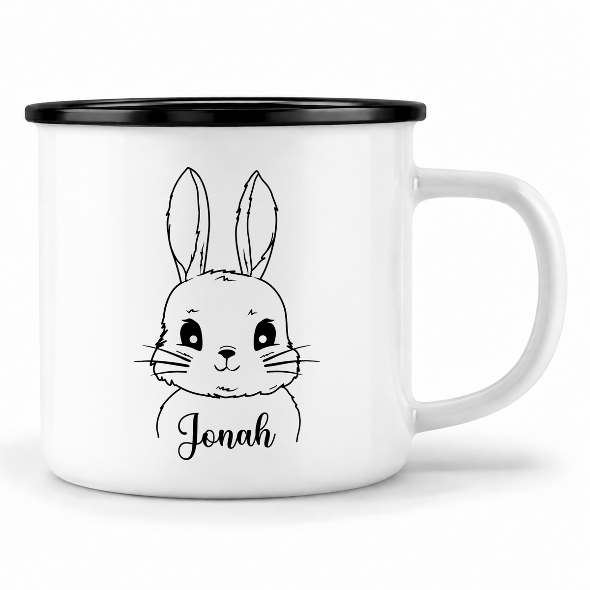 Emaille Tasse mit Namen | Hasen Junge