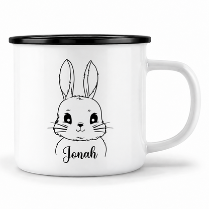 Emaille Tasse mit Namen | Hasen Junge