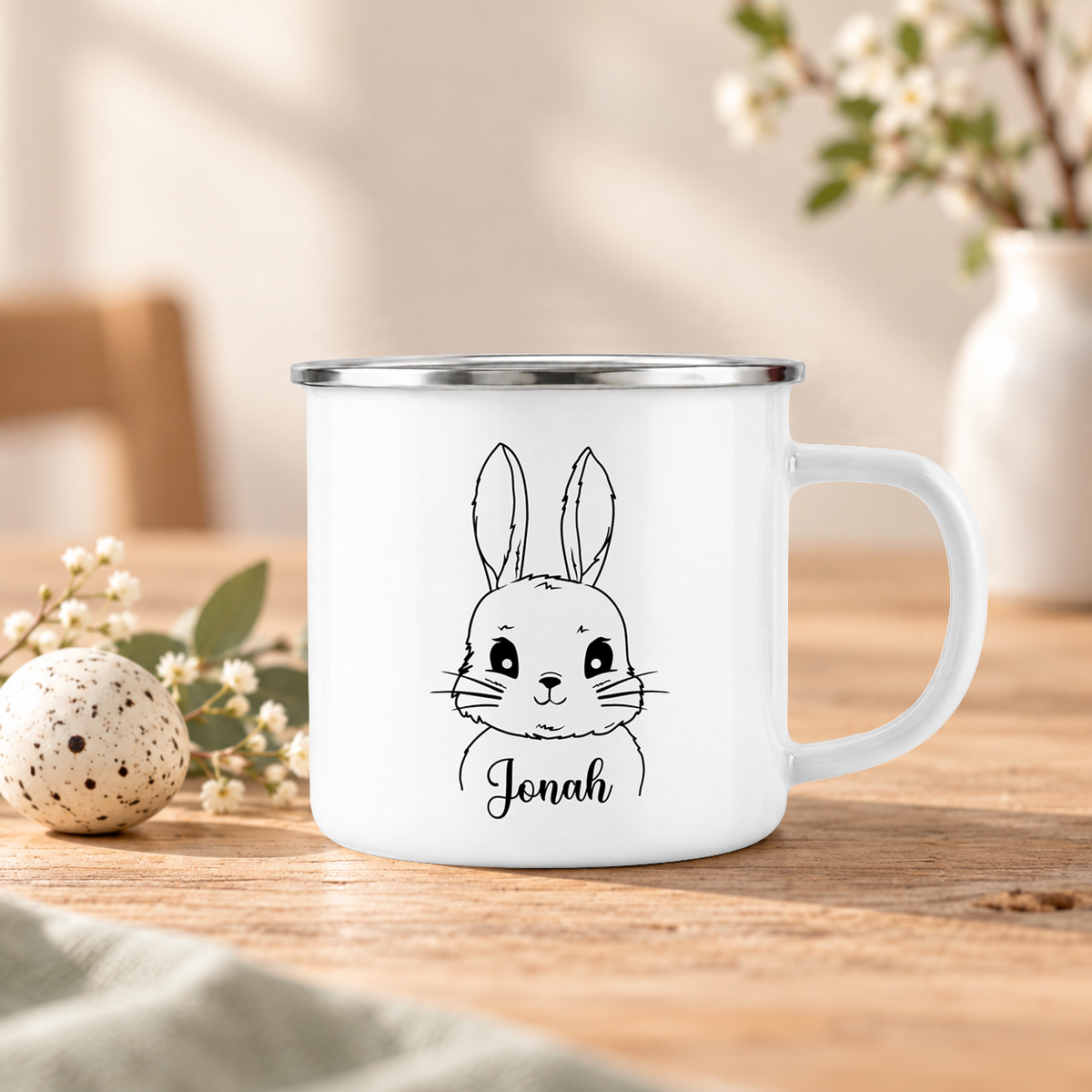 Emaille Tasse mit Namen | Hasen Junge