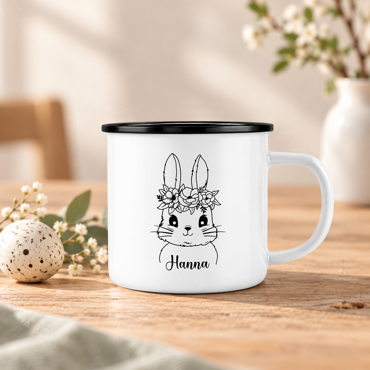 Emaille Tasse mit Namen | Hasen Mädchen
