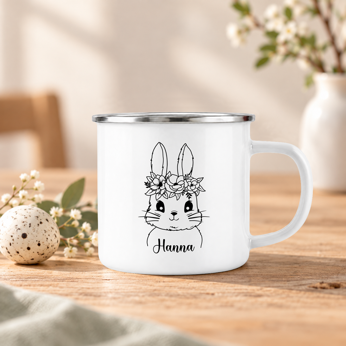 Emaille Tasse mit Namen | Hasen Mädchen