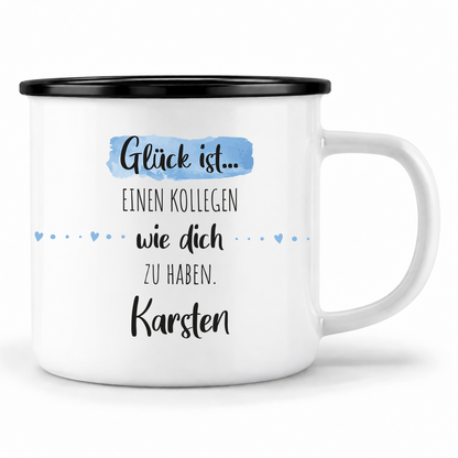 Emaille Tasse mit Namen | Glück ist einen Kollegen wie dich zu haben