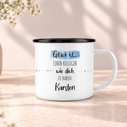 Emaille Tasse mit Namen | Glück ist einen Kollegen wie dich zu haben