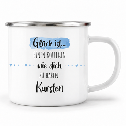 Emaille Tasse mit Namen | Glück ist einen Kollegen wie dich zu haben