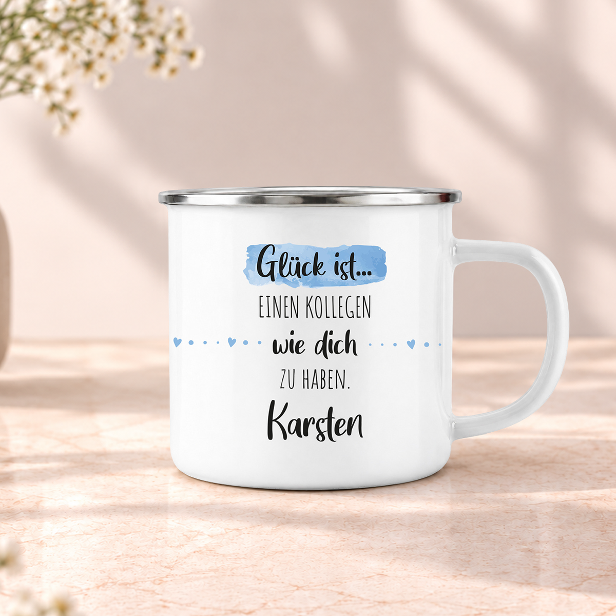 Emaille Tasse mit Namen | Glück ist einen Kollegen wie dich zu haben