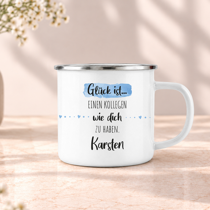 Emaille Tasse mit Namen | Glück ist einen Kollegen wie dich zu haben