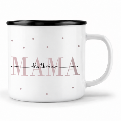 Keramik Emaille-Optik Tasse mit Namen + Kinder Geburtsjahr | Mama