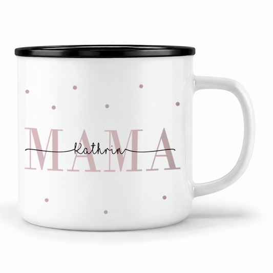 Keramik Emaille-Optik Tasse mit Namen + Kinder Geburtsjahr | Mama