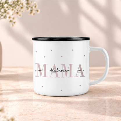 Keramik Emaille-Optik Tasse mit Namen + Kinder Geburtsjahr | Mama