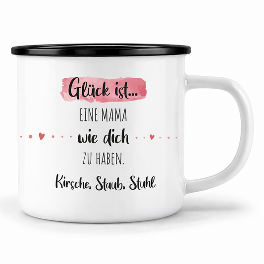 Emaille Tasse mit Namen | Glück ist eine Mama wie dich zu haben